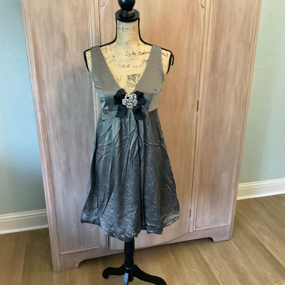 BCBG Max Azria Y2K gray silk bubble dress 2